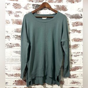Dreamers Sweater Oversized Pullover Drop Shoulder Sage Green Split Hem Sz S/M